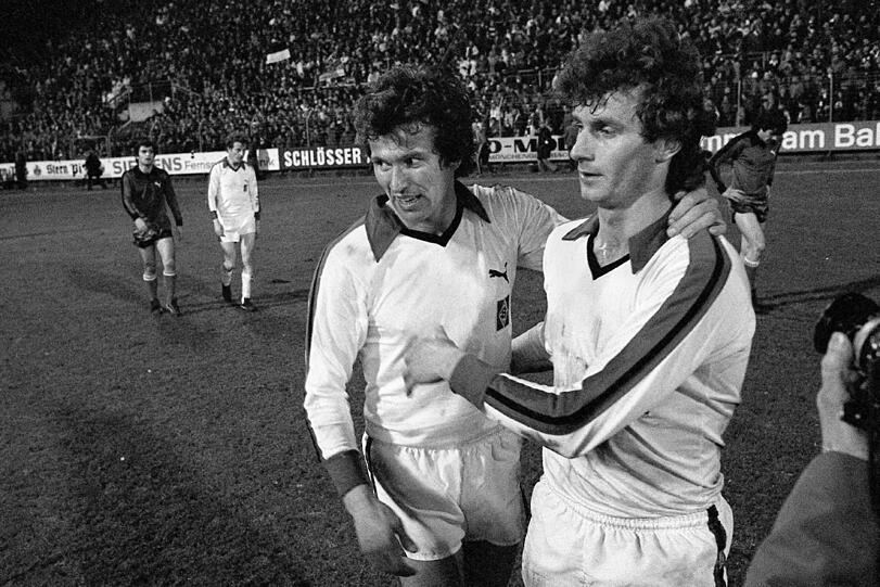 Jupp Heynckes spielte von 1970 bis 1978 mit Rainer Bonhof (l.) bei Borussia Mönchengladbach und wurde 1971, 1975, 1976, 1977 Meister. Foto: Sven Simon