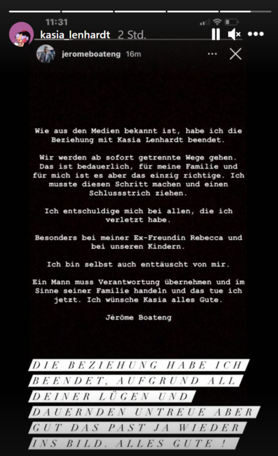 Kasia Lenhardt erhebt in ihrer Antwort auf Boatengs Story schwere Vorwürfe. Kasia Lenhardt erhebt in ihrer Antwort auf Boatengs Story schwere Vorwürfe.