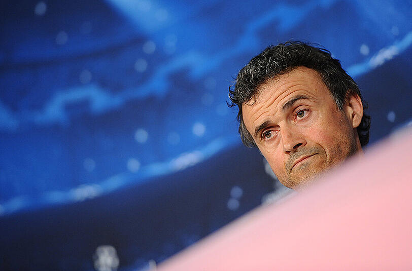 Barca-Trainer Luis Enrique auf der PK vor dem Spiel gegen Bayern.