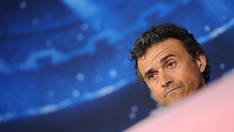 Barca-Trainer Luis Enrique auf der PK vor dem Spiel gegen Bayern.