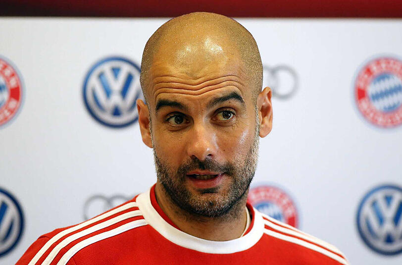 Pep Guardiola bei der Pressekonferenz des FC Bayern.