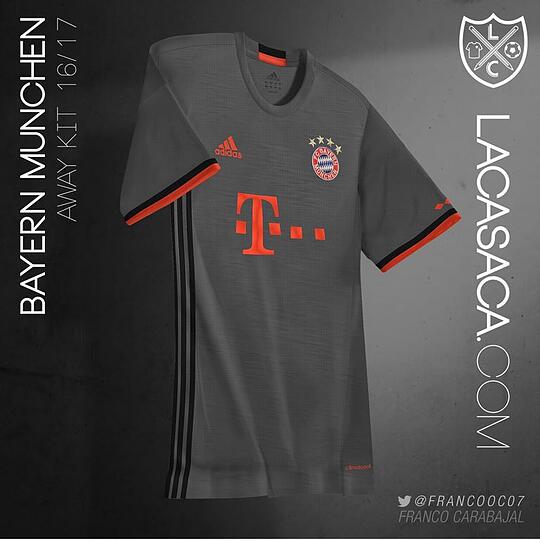 Ungewohnt in grau mit orangefarbenen Highlights: Das mögliche Auswärtsdress des FCB.