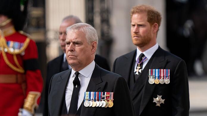 Prinz Andrew (l.) und Prinz Harry sind nicht auf dem neuen Familienporträt zu sehen.
