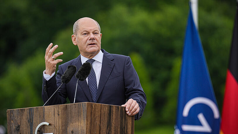 Bundeskanzler Olaf Scholz (SPD) während der Abschluss-PK des G-7-Gipfels auf Schloss Elmau. Bundeskanzler Olaf Scholz (SPD) während der Abschluss-PK des G-7-Gipfels auf Schloss Elmau.