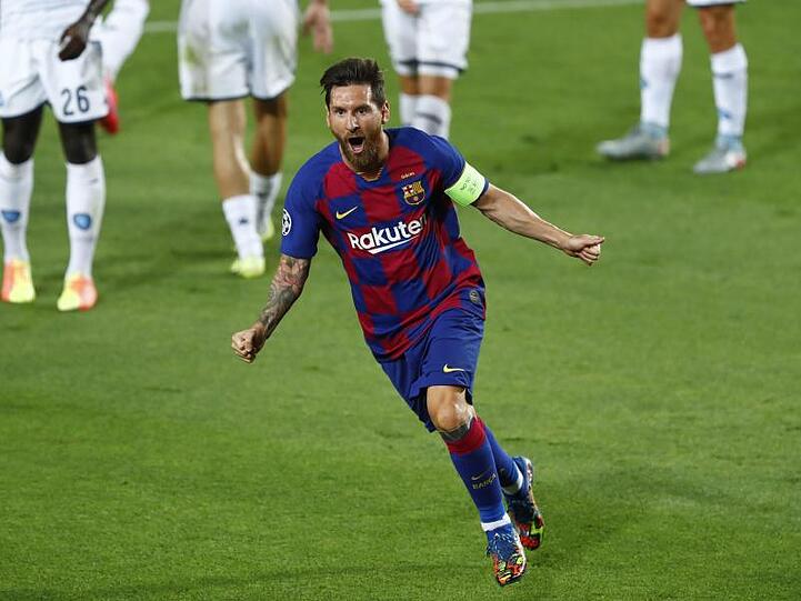 Lionel Messi bejubelt sein Tor zum 2:0 für den FC Barcelona gegen den SSC Neapel.