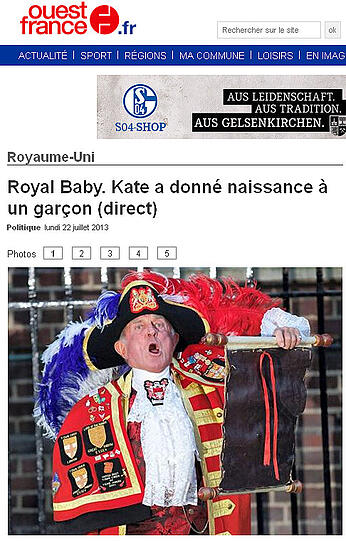 Die "Ouest-France" aus Frankreich titelt: "Royal Baby. Kate hat einen Jungen geboren".