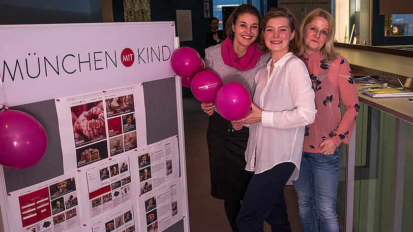 Jana Hill, Tanja Reuter, Andrea Winter (von links): Das Team vom neuen Online-Portal München mit Kind.