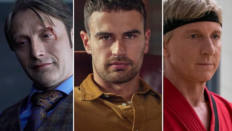 Mads Mikkelsen in "Hannibal", Theo James in "The Gentlemen" und William Zabka in "Cobra Kai" (v.l.n.r.).