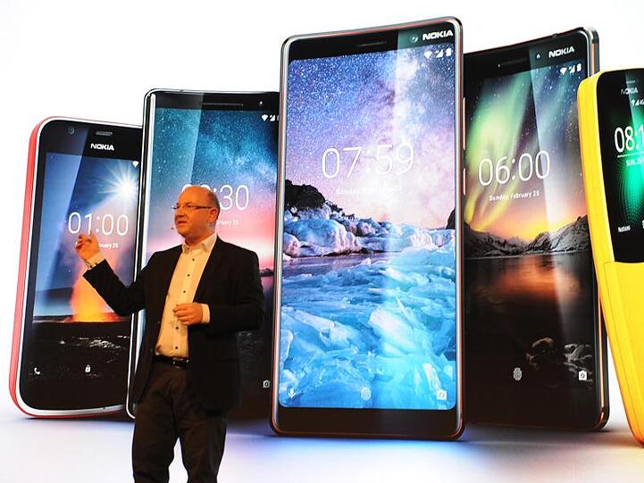 Florian Seiche, der Chef des Herstellers von Nokia-Smartphones HMD Global, stellt neue Modelle auf der Mobilfunk-Messe Mobile World Congress in Barcelona vor.