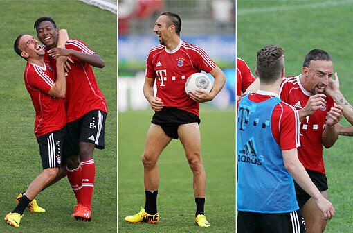 Immer für einen Spaß zu haben: Der Franzose Franck Ribéry legt sich im Watschn-Ball mit seinen Teamkollegen an. Sehen Sie hier die Bilder aus Riva.