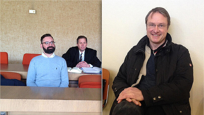 Das Verfahren um Michael Stürzenberger (r.) wird eingestellt. Der DJ Martin Peter (l., mit seinem Anwalt) muss einen Betrag von 500 Euro zahlen. Das Verfahren um Michael Stürzenberger (r.) wird eingestellt. Der DJ Martin Peter (l., mit seinem Anwalt) muss einen Betrag von 500 Euro zahlen.