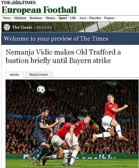 Die London Times: Nemanja Vidic macht Old Trafford zu einer Bastion, bis die Bayern zuschlagen.