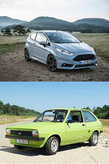 Kleinwagen heute und vor 40 Jahren: Der aktuelle Fiesta ST200 und das Urmodell aus dem Jahr 1976.