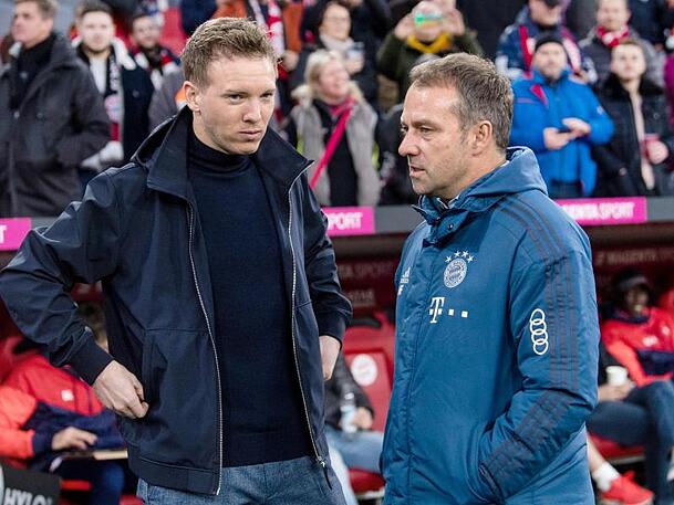 Julian Nagelsmann (li.) wurde schon beim FC Bayern Nachfolger von Hansi Flick. Julian Nagelsmann (li.) wurde schon beim FC Bayern Nachfolger von Hansi Flick.