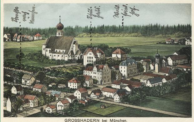Die Postkarte zeigt Großhadern um das Jahr 1930.