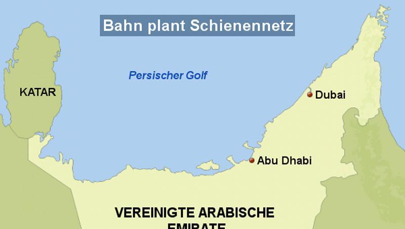 Die Bahn plant ein Schienennetz in den Vereinigten Arabischen Emiraten. Die Bahn plant ein Schienennetz in den Vereinigten Arabischen Emiraten.