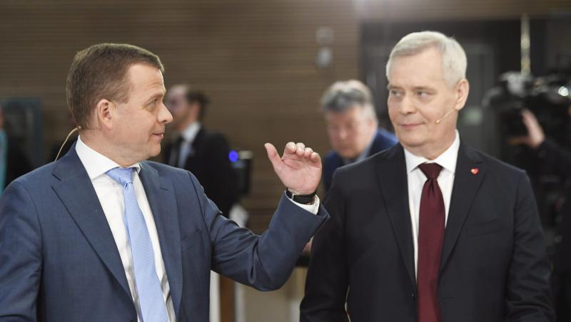 Bei der Parlamentswahl in Finnland haben die Sozialdemokraten um Antti Rinne die Mehrheit der Stimmen geholt. Links steht Petteri Orpo von der Nationalen Sammlungspartei. Bei der Parlamentswahl in Finnland haben die Sozialdemokraten um Antti Rinne die Mehrheit der Stimmen geholt. Links steht Petteri Orpo von der Nationalen Sammlungspartei.