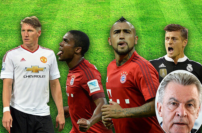 Ein Chilene und ein Brasilianer kommen, zwei Deutsche gehen: Die Neuzugänge Vidal und Costa und die Ex-Bayern Schweinsteiger und Kroos.