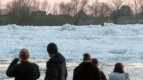 Zahlreiche Menschen nutzten das Wochenendende, um an der Elbe ein seltenes Naturspektakel zu bewundern: Eisberge auf dem Fluss.