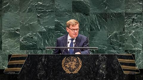 Wadephul bei seiner Rede der UN-Generaldebatte.