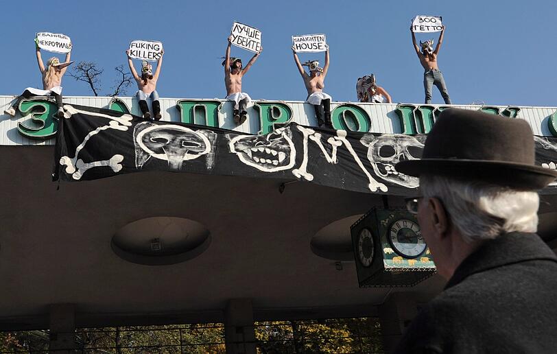 Sie sind wieder unterwegs: Die ukrainische Protestgruppe "Femen", bekannt für ihre "offenherzigen" Protestaktionen, hat wieder viel nackte Haut gezeigt - diesmal im Zoo. Mit ihrem barbusigen Protest im Zoo von Kiew wollten die Aktivistinnen am Donnerstag auf die unsachgemäße Haltung von Tieren in Käfigen aufmerksam machen - die Bilder.