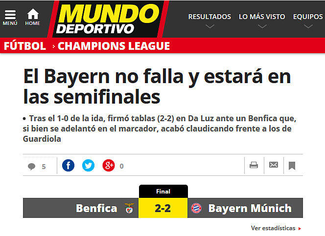 mundodeportivo.com (Spanien): "Bayern scheitern nicht und stehen im Halbfinale"