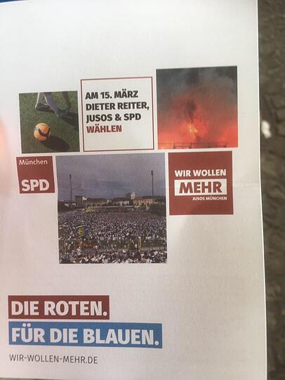 Wahlkampf am Stadion: Die Jusos werben damit, dass sie für den Ausbau des Grünwalder Stadions sind.