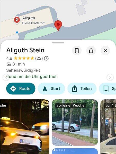 F&uuml;r eine kurze Zeit war der Allguth-Stein sogar eine Sehensw&uuml;rdigkeit bei Google Maps.
