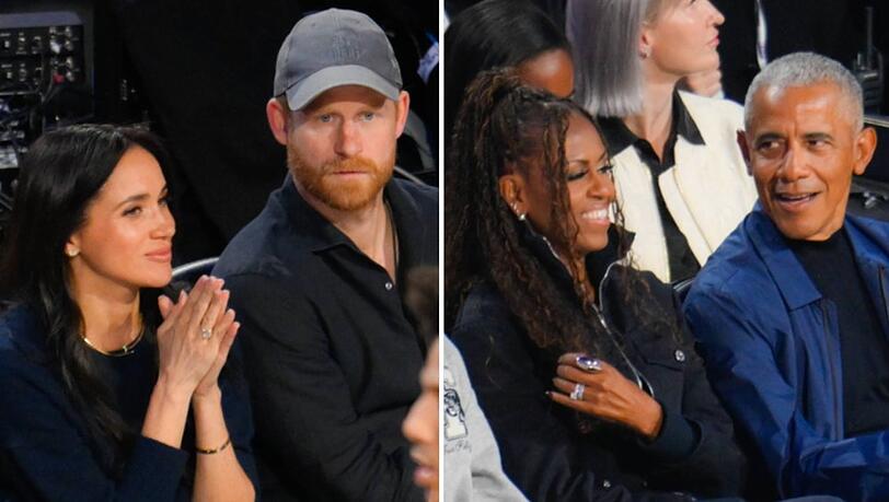 Prinz Harry, Herzogin Meghan und die Obamas (r.) besuchten das 75. "NBA All-Star Game" in Kalifornien.