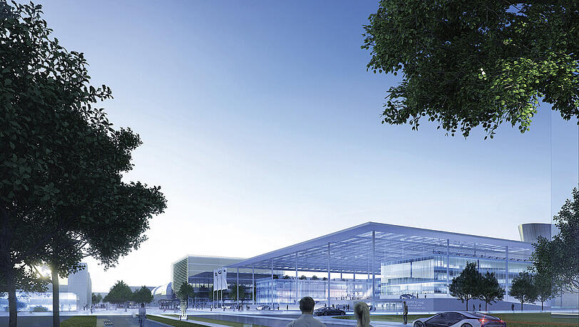 Das Fordschungszentrum von BMW prägt das Stadtviertel und soll in Zukunft mit dem öffentlichen Raum verschmelzen. Visualisierung: BMW Group Das Fordschungszentrum von BMW prägt das Stadtviertel und soll in Zukunft mit dem öffentlichen Raum verschmelzen. Visualisierung: BMW Group