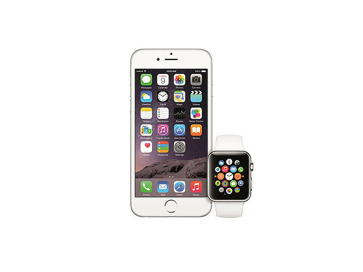 Größenvergleich: Die Apple Watch neben einem iPhone
