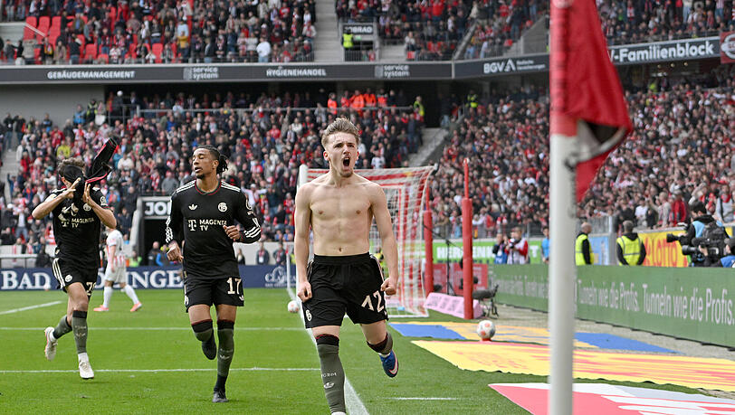 Kannte kein Halten mehr: Lennart Karl nach dem Siegtreffer gegen den SC Freiburg. Kannte kein Halten mehr: Lennart Karl nach dem Siegtreffer gegen den SC Freiburg.