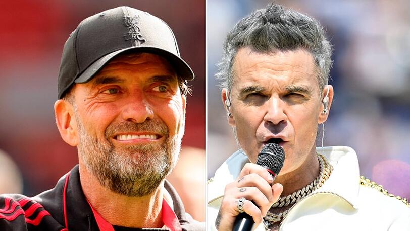 Jürgen Klopp (l.) und Robbie Williams sorgten in der Nacht zu Montag für einen denkwürdigen TV-Moment. Jürgen Klopp (l.) und Robbie Williams sorgten in der Nacht zu Montag für einen denkwürdigen TV-Moment.