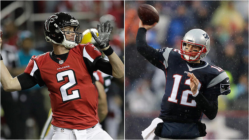 Duell der Quarterback-Stars im Superbowl: Matt Ryan (l.) von den Atlanta Falcons gegen Tom Brady von den New England Patriots.
