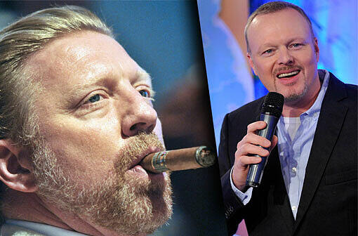 Ex-Tennisstar Boris Becker (l) und Moderator Stefan Raab haben Streit auf Twitter.