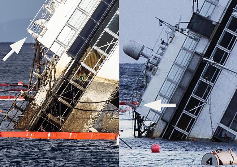 Der Bergungseinsatz am havarierten 
Kreuzfahrtschiff &bdquo;Costa Concordia&ldquo; hat sich am Montag deutlich 
verzögert. Die Aufrichtung des Schiffs vor der italienischen Insel 
Giglio werde voraussichtlich erst am Dienstag im Morgengrauen 
abgeschlossen sein. Die Bilder!