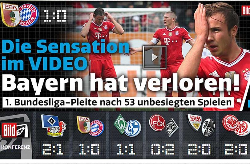 Bild.de schreibt: Bayern hat verloren! 1. Bundesliga-Pleite nach 53 ungeschlagenen Spielen