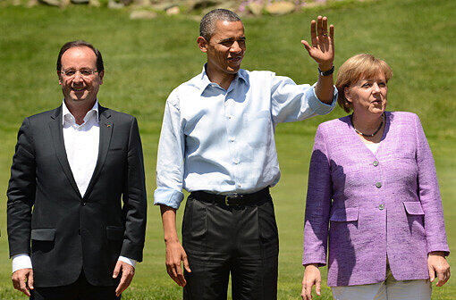 Frankreichs Präsident Francois Hollande, US-Präsident Barack Obama und Kanzlerin Angela Merkel beim G8-Gipfel 2012.