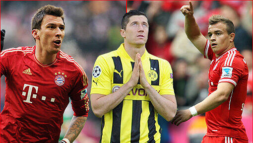 Ist da etwas dran? Angeblich ist der BVB verhandlungsbereit, wenn die Bayern Mandzukic oder Shaqiri (r.) zur Lewandowski-Ablöse drauflegen. Foto: firo/Augenklick Ist da etwas dran? Angeblich ist der BVB verhandlungsbereit, wenn die Bayern Mandzukic oder Shaqiri (r.) zur Lewandowski-Ablöse drauflegen. Foto: firo/Augenklick