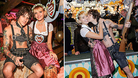 Lederhose und nichts darunter: Bonnie Stranges Freund Leebo Freeman provozierte auf dem Oktoberfest.