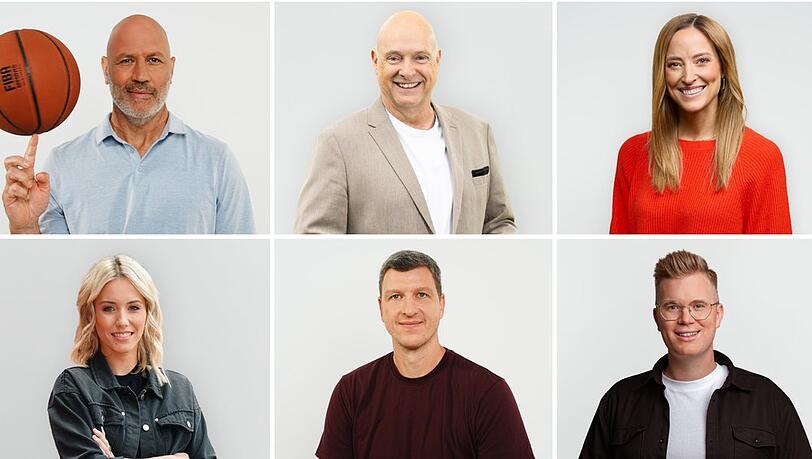 Dennis Wucherer, Frank Buschmann und Anna Fleischhauer, Laura Papendick, Patrick Femerling und Tobias Budde begleiten die Basketball-EM für RTL.
