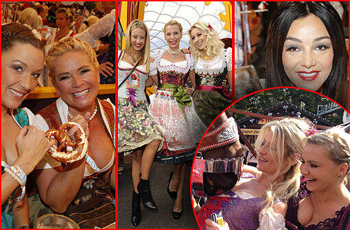 Der wichtigste Wiesn-Termin für wichtige Promi-Ladys: Die Damen-Wiesn von Regine Sixt. Im Bild von links: Simone Ballack, Claudia Effenberg, Alessandra Pocher, Giulia Siegel, Verena Kerth, Verona Pooth. Unten: Isabella Müller-Reinhardt, Alida Kurras