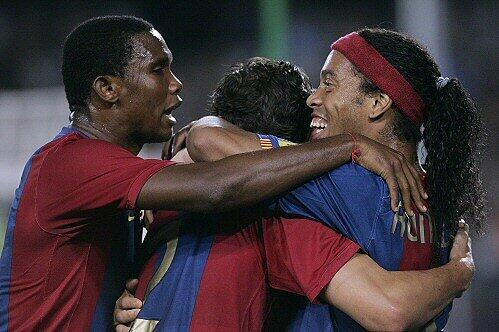 Vor dem Abschied: Samuel Eto'o, Deco und Ronaldinho (v. l.)