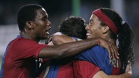 Vor dem Abschied: Samuel Eto'o, Deco und Ronaldinho (v. l.)