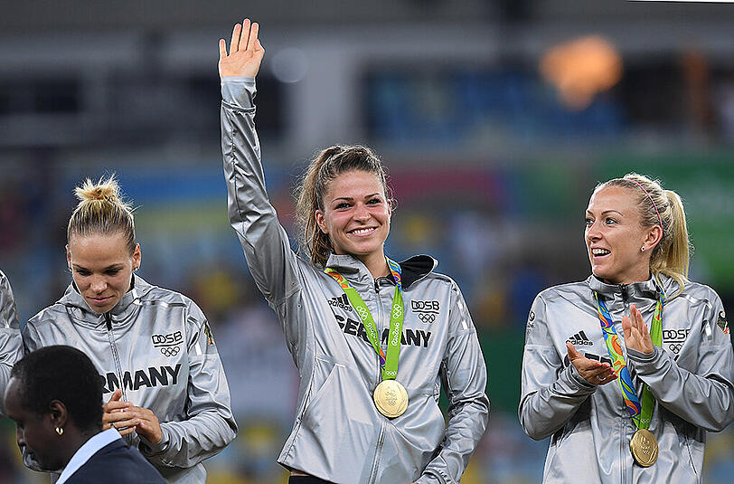 War maßgeblich am Gewinn der Goldmedaille in Rio beteiligt. Melanie Leupolz (m.) vom FC Bayern München.