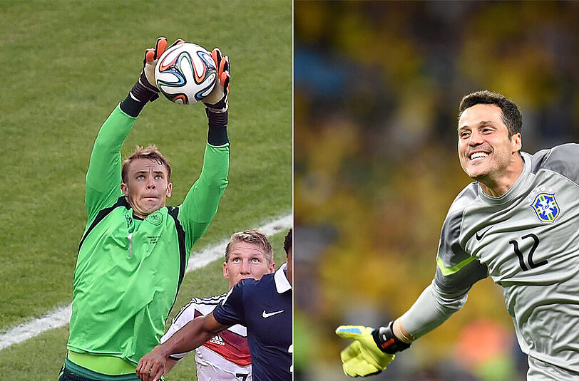 NEUER &ndash; CESAR: Mal gibt der Bayern-Torhüter den beckenbaueresken Libero, dann zeigt er auf der Linie Reflexe wie Olilver Kahn zu besten Zeiten. Einfach: der beste der Welt. César rettete seine Mannschaft im Elfmeterschießen gegen Chile. Trotzdem: Klarer Punkt für Neuer.     Stand: 1:0