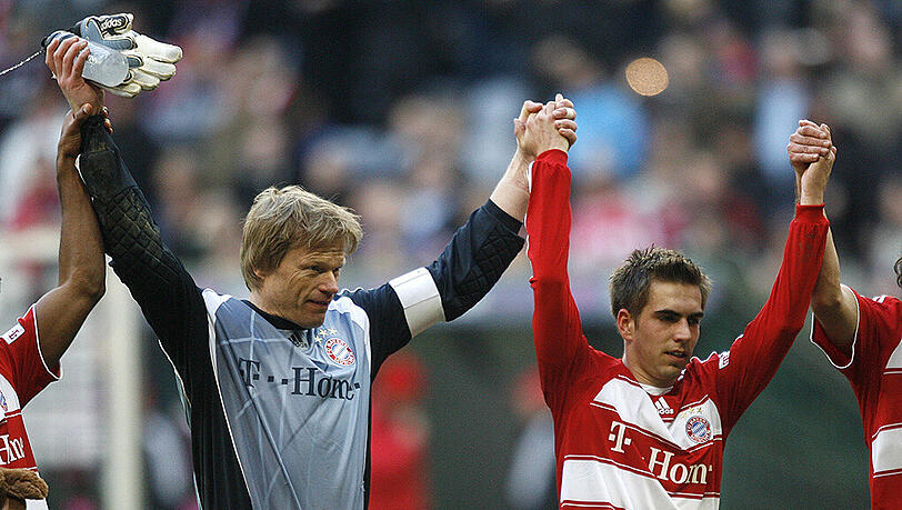 Spielten mehrere Jahre lang zusammen beim FC Bayern: Oliver Kahn (l.) und Philipp Lahm. Spielten mehrere Jahre lang zusammen beim FC Bayern: Oliver Kahn (l.) und Philipp Lahm.