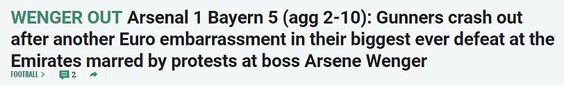 Die Sun schreibt: "Arsenal kackt ab, nach der größten Niederlage in der Champions League in der Geschichte des Emirates Stadiums. Getrübt von Protesten gegen Wenger."