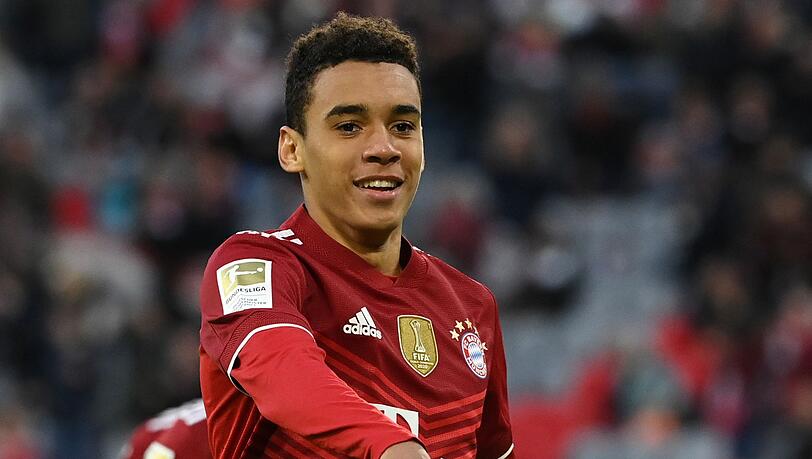 Münchens Jamal Musiala bejubelt einen Treffer.