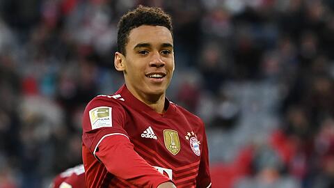 Münchens Jamal Musiala bejubelt einen Treffer.